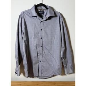 Daniel Hechter Paris Dress Shirt Men’s L – Blue‎ Micro-Print Non-Iron Cotton